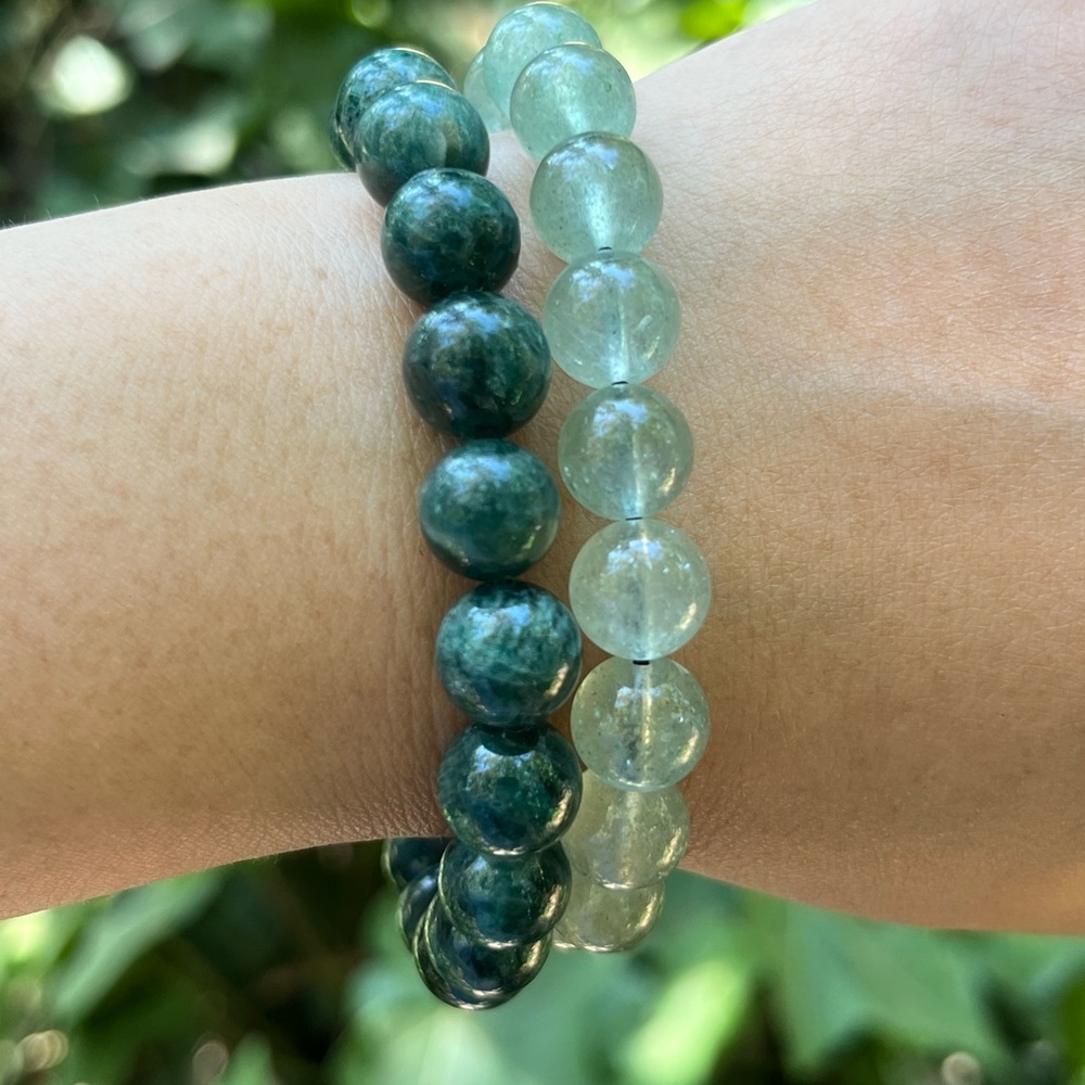 10mm stretchable‎ green apatite green strawberry  quartz bracelet set